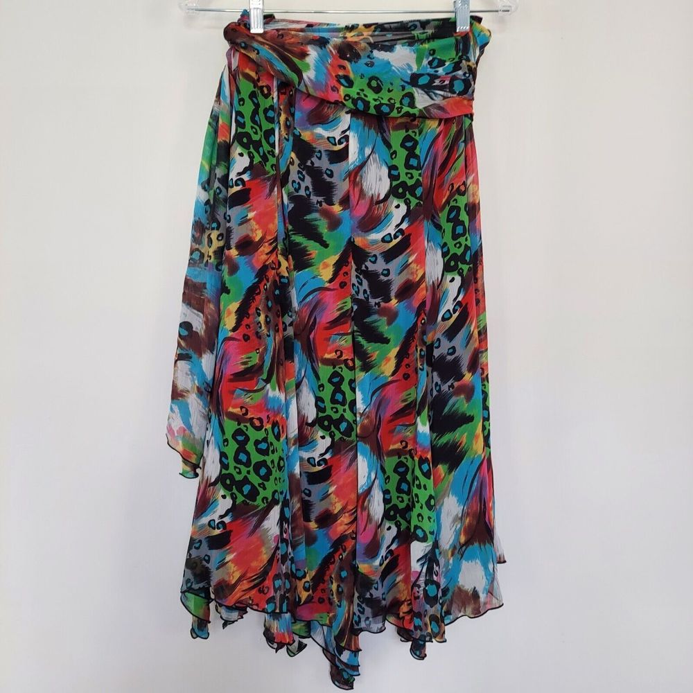 Linea Domani Colorful Handkerchief Skirt Size 14 Tie Front Animal Print Floral